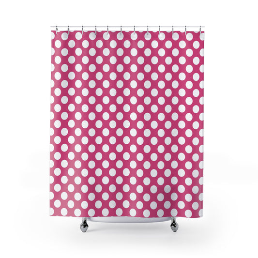 Fun Pink and White Polka Dot Shower Curtain, Vibrant Bathroom Decor, Polka Dot Gifts, Modern Home Accent, Kids Bathroom - LOLA VEGAS ART