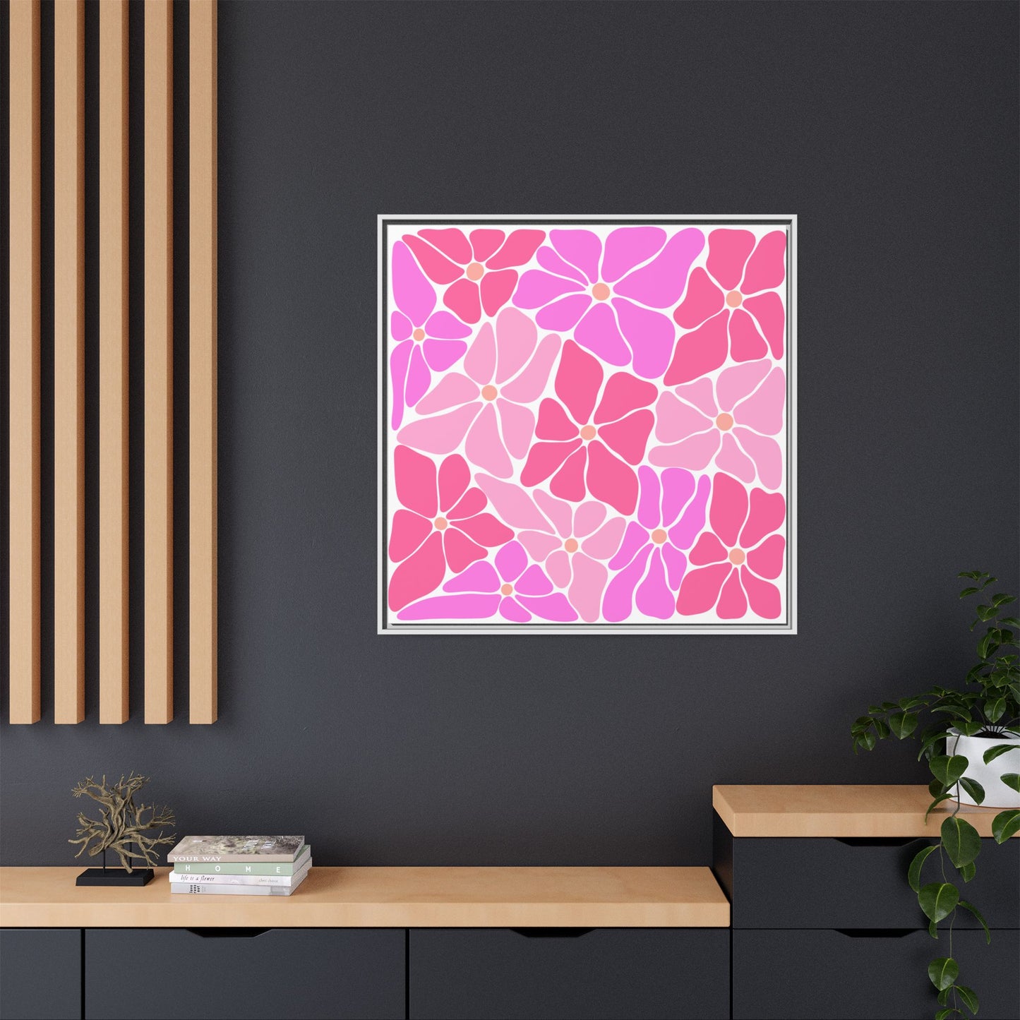 Pink Floral Wall Art, Framed Canvas Decor for Home, Vibrant Flower Print, Ideal Gift for Mother's Day, Spring Decor - LOLA VEGAS ART