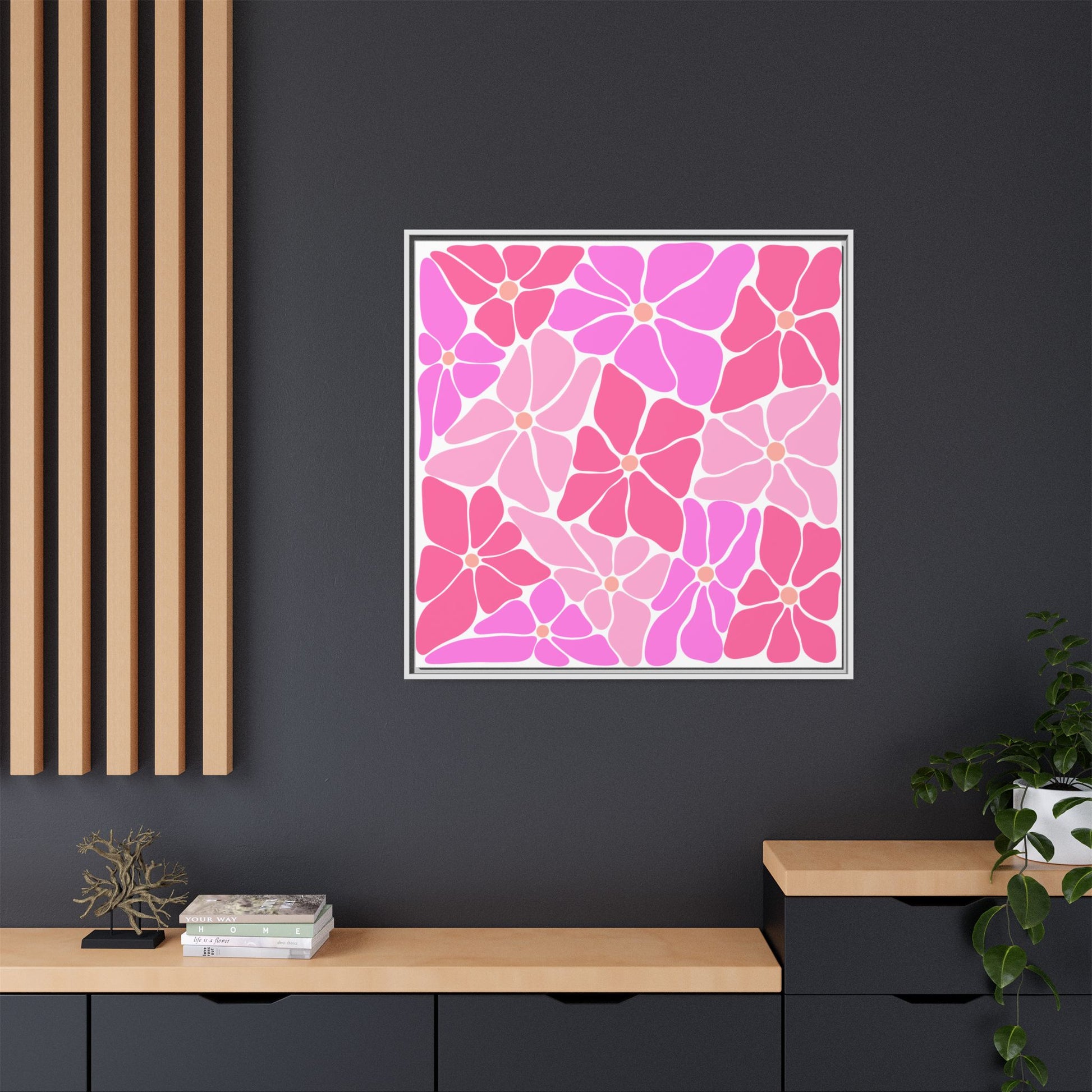 Pink Floral Wall Art, Framed Canvas Decor for Home, Vibrant Flower Print, Ideal Gift for Mother's Day, Spring Decor - LOLA VEGAS ART