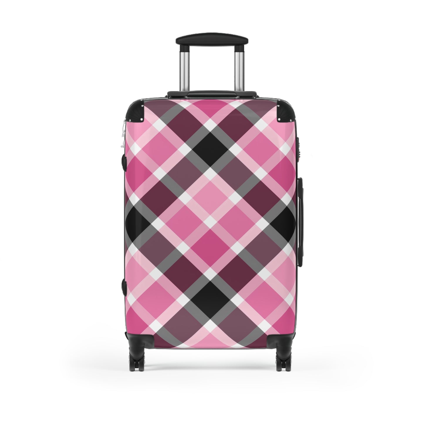 Stylish Plaid Suitcase for Travel, Luggage, Gift for Travelers, Vacation Essentials, Stylish Travel Gear, Pink and Black, Preppy Suitcase - LOLA VEGAS ART