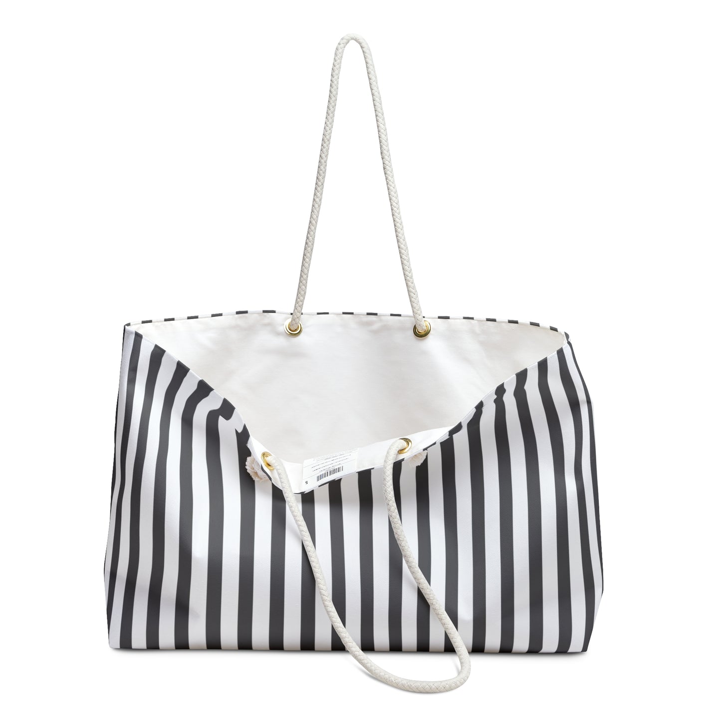 Dark Gray Stylish Striped Weekender Bag for Travel, Beach, Gym, Overnight, Eco-Friendly Tote, Coastal Bag, Preppy Tote Bag - LOLA VEGAS ART