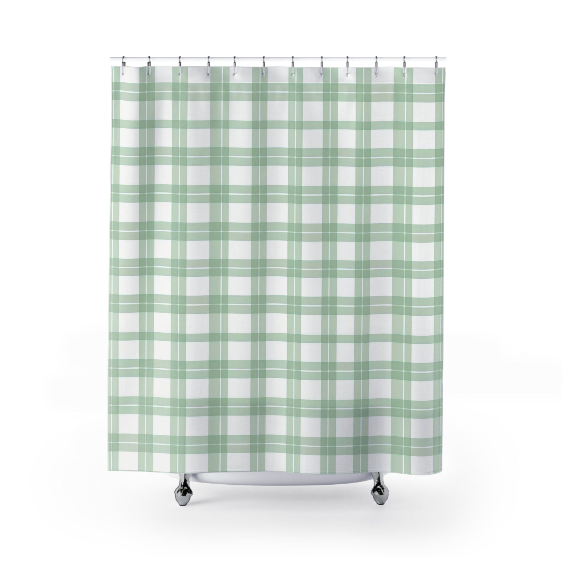 Chic Green Plaid Shower Curtain - Cozy Bathroom Decor, Farmhouse Style, Stylish Bath Accessories, Wedding Gift, Seasonal Home Update - LOLA VEGAS ART