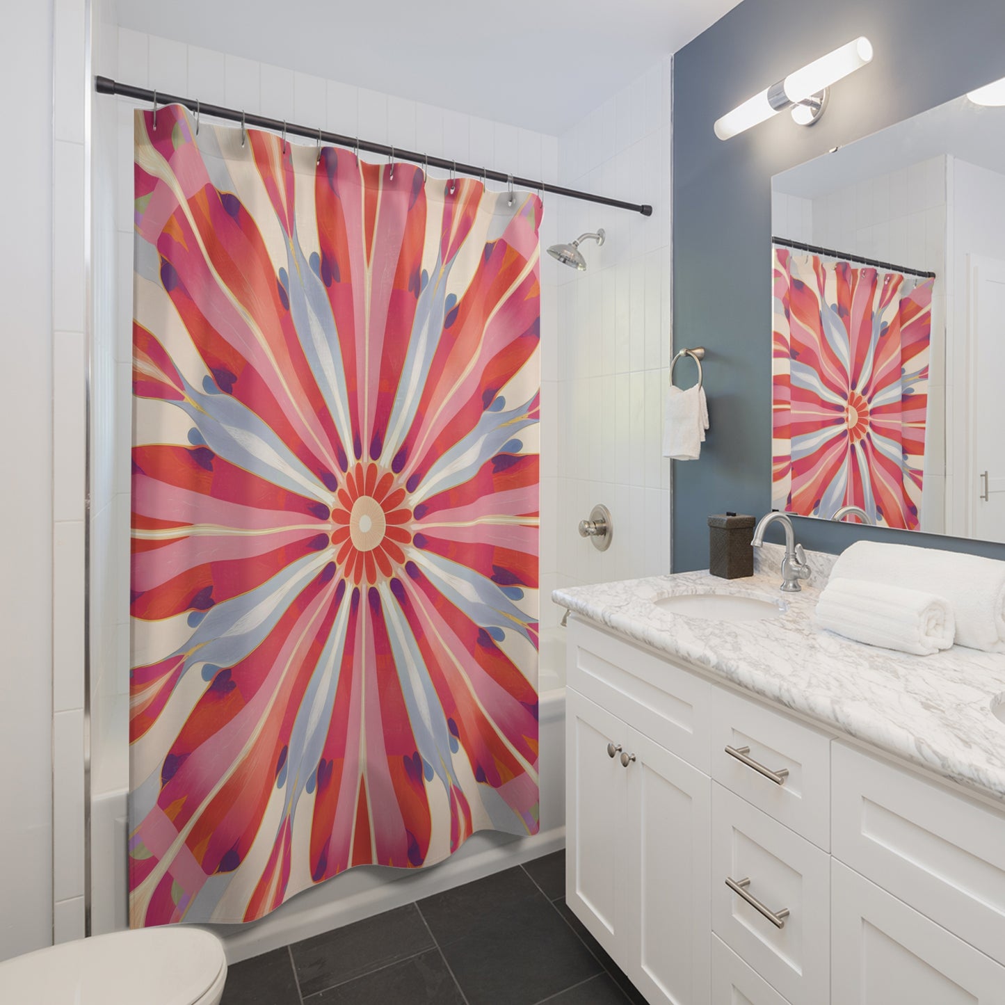 Boho Flower Shower Curtain, Eclectic Bathroom Decor, Southwestern Decor, Feminine, Western Bathroom style