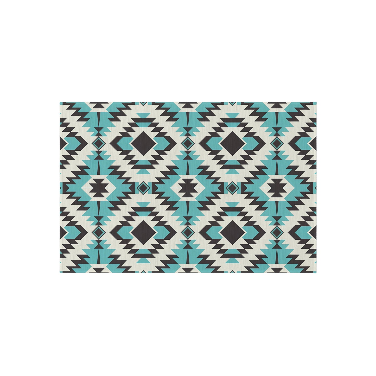 Turquoise, Black and White Stylish Outdoor Rug for Patios, Boho Decor, Area Mat, Deck Accessory, Indoor/Outdoor Use - LOLA VEGAS ART