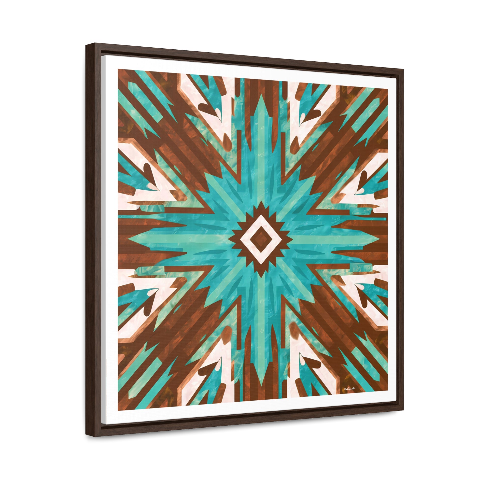 Canvas Wall Art, Turquoise and Brown Boho Southwestern Abstract Design, Ethnic Home Decor - Square Frame, , Gallery - LOLA VEGAS ART