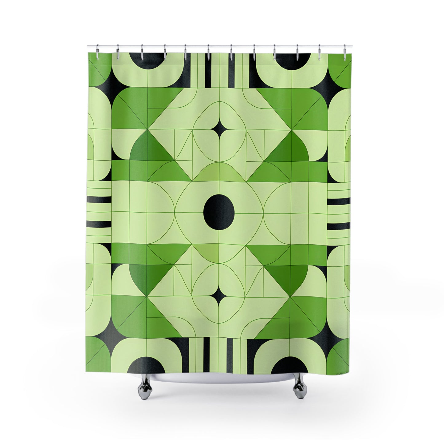 Geometric Green Shower Curtain, Modern Bathroom Decor, Stylish Home Accessory, Gift for New Homeowners, Unique Interior Design - LOLA VEGAS ART