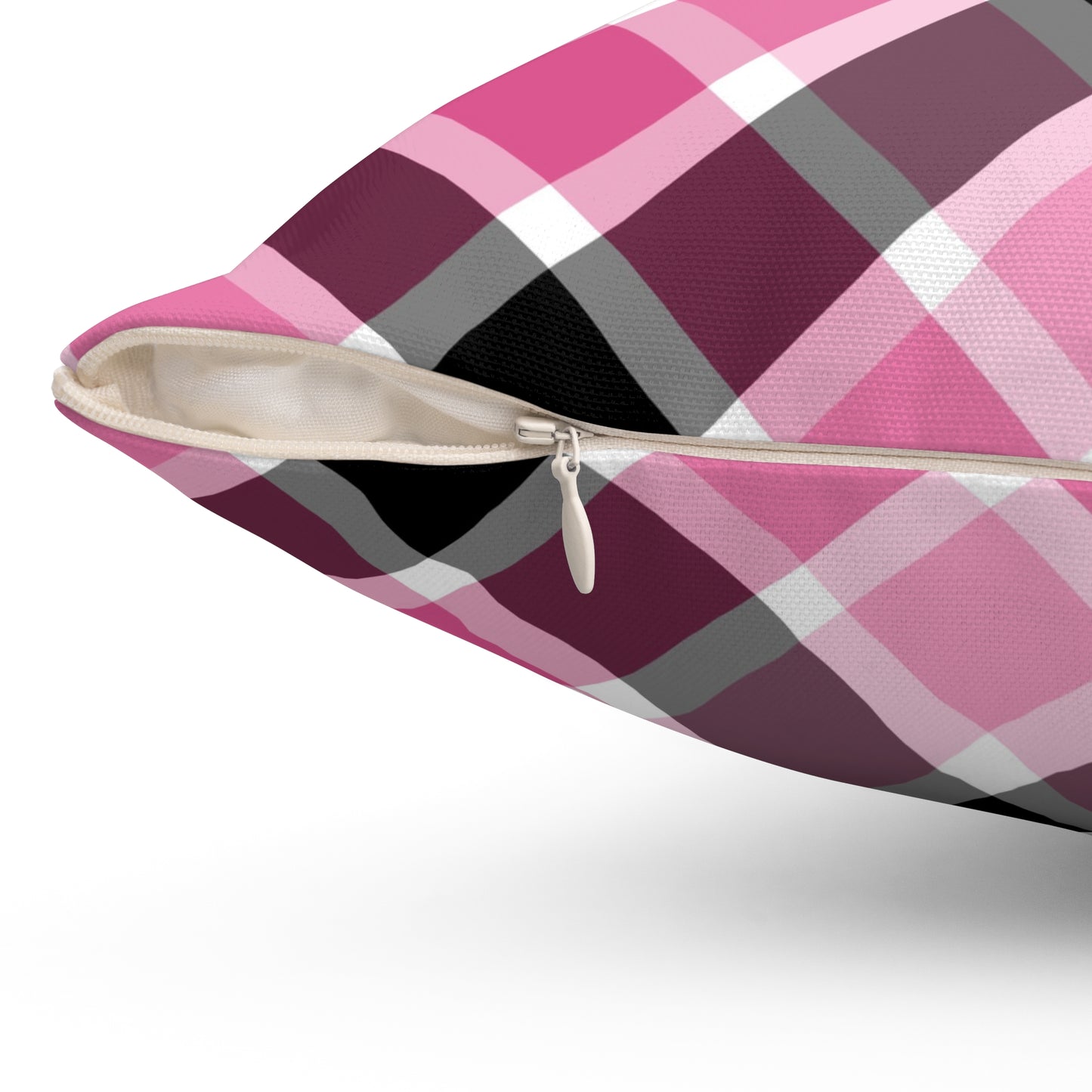 Chic Plaid Square Pillow, Cozy Home Decor, Living Room Accent, Pink Throw Pillow, Gift for Her - LOLA VEGAS ART
