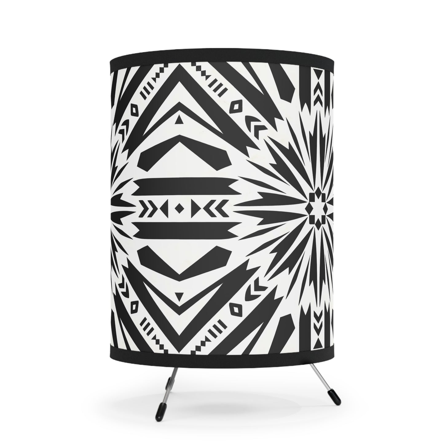 Black and White Modern Tribal Tripod Lamp with Bold High-Res Print, Boho Decor, Living Room Accent, Unique Lighting