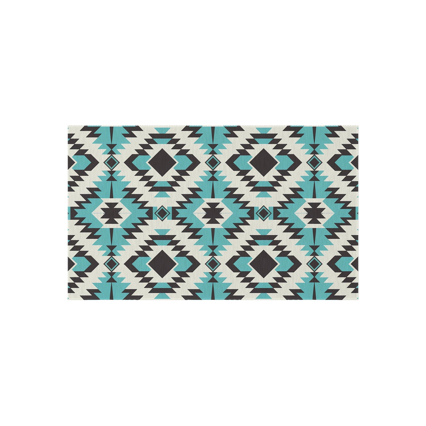 Turquoise, Black and White Stylish Outdoor Rug for Patios, Boho Decor, Area Mat, Deck Accessory, Indoor/Outdoor Use - LOLA VEGAS ART