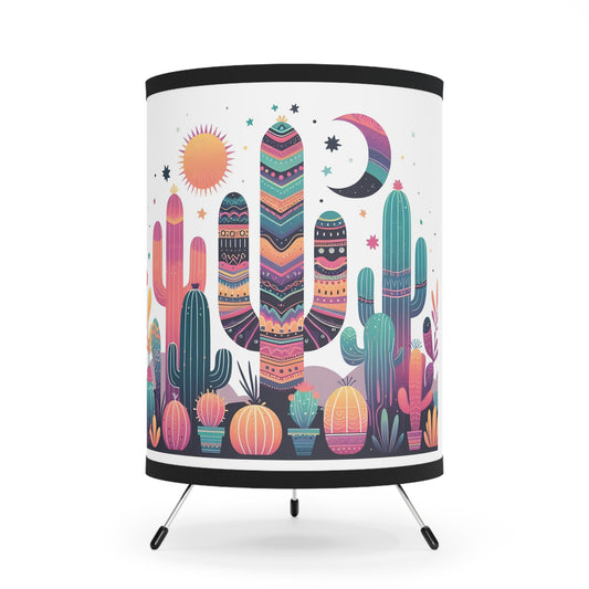 Colorful Cactus Tripod Lamp, Boho Home Decor, Unique Lighting, Southwestern Style, Ideal for Plant Lovers, Southwestern Decor - LOLA VEGAS ART