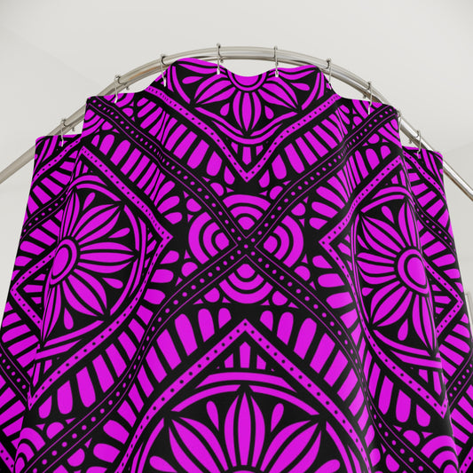 Purple Geometric Floral Pattern Shower Curtain | Boho Bathroom Decor