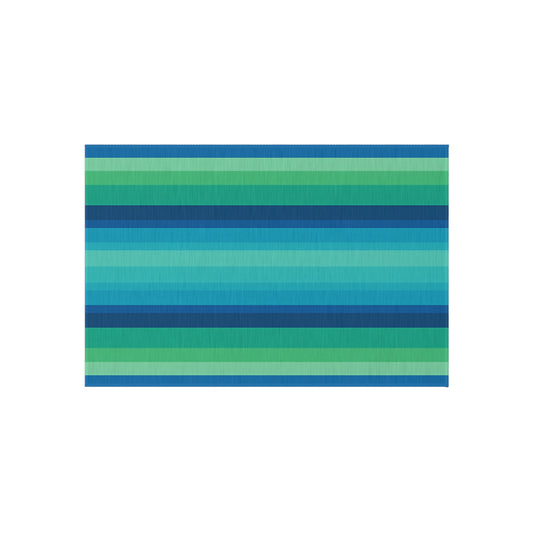 Blue Green Striped Outdoor/Indoor Rug | Patio Mat, Weather-Resistant Floor Covering