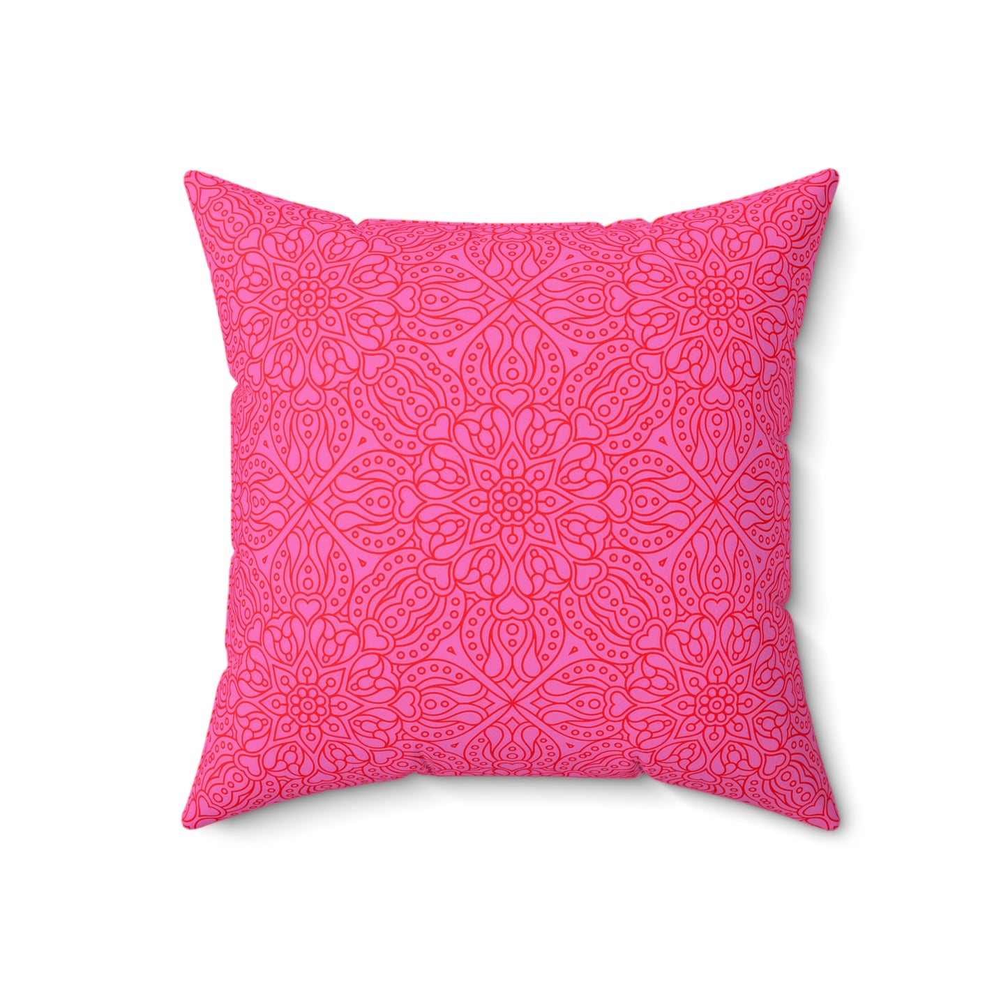 Vibrant Hot Pink Mandala Pattern Pillow, Decorative Cushion, Boho Home Decor, Cozy Living Room Accent, Gift for Her, Pink Floral Pillow - LOLA VEGAS ART