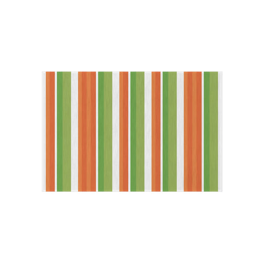 Green Orange White Stripe Outdoor/Indoor Rug | Patio Mat, Weather-Resistant