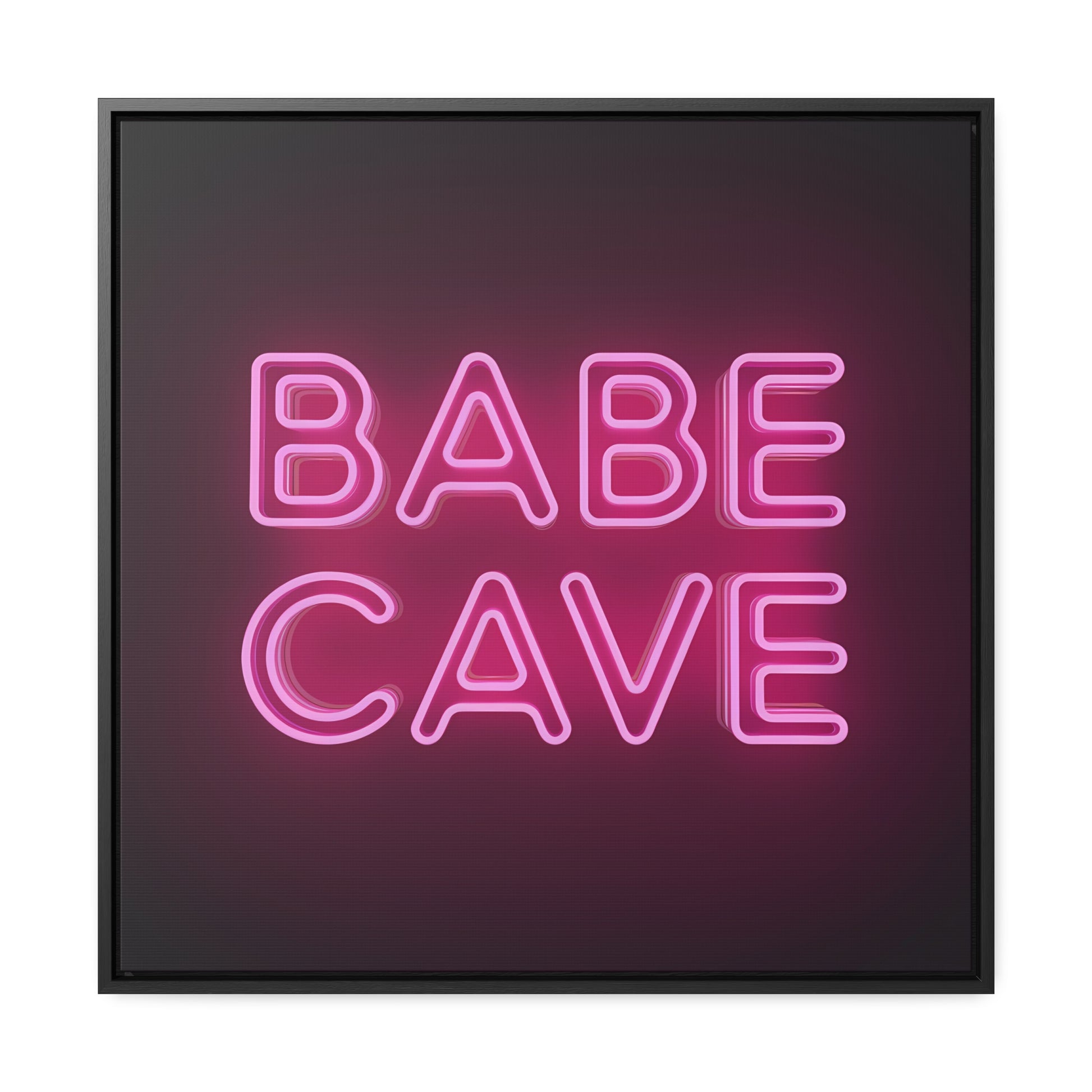 Canvas Wall Art Babe Cave, Feminine Pink Neon Typography Square Framed Decor, Square Frame Wall Hanging, Trendy Gallery Canvas Print, Home - LOLA VEGAS ART