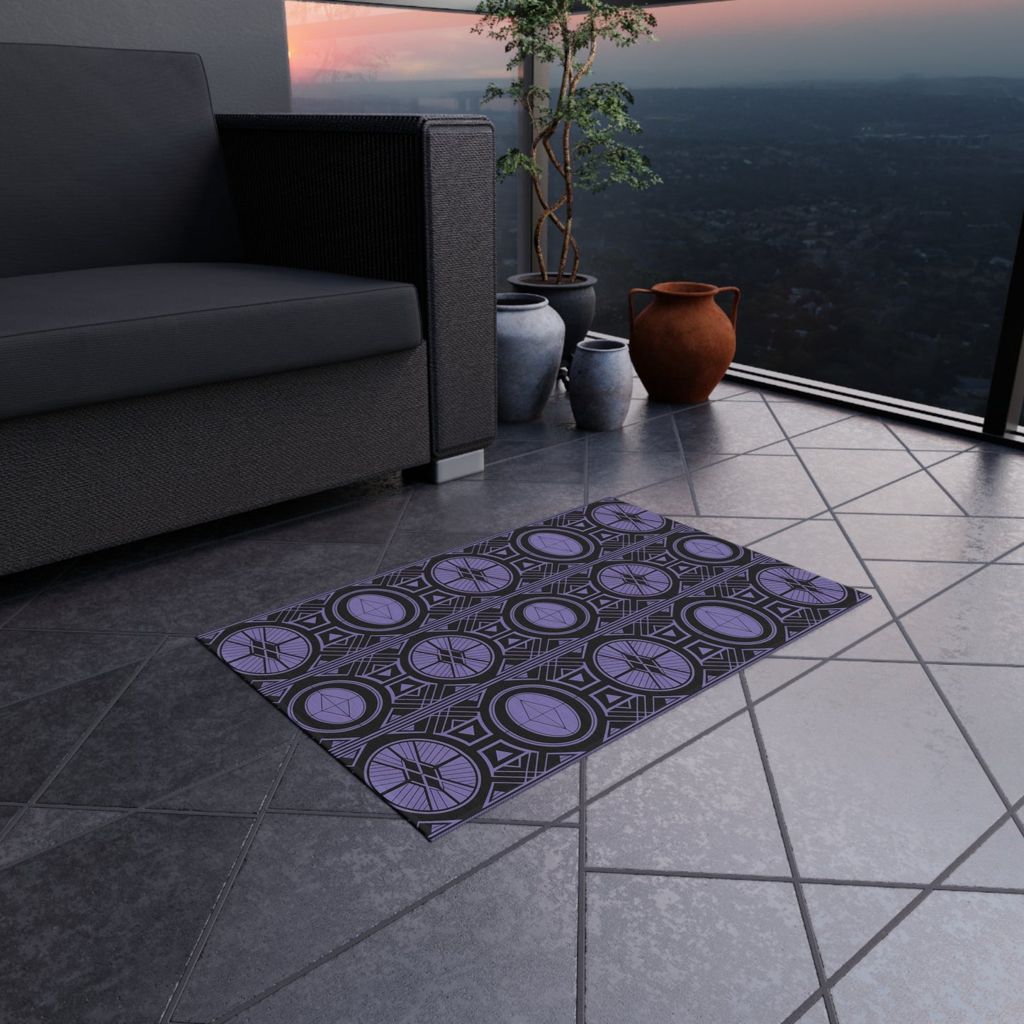 Chic Outdoor/Indoor Rug for Stylish Patios, Geometric Design, Weather-Resistant Floor Mat, Garden Rug, Boho Decor, Outdoor Living - LOLA VEGAS ART