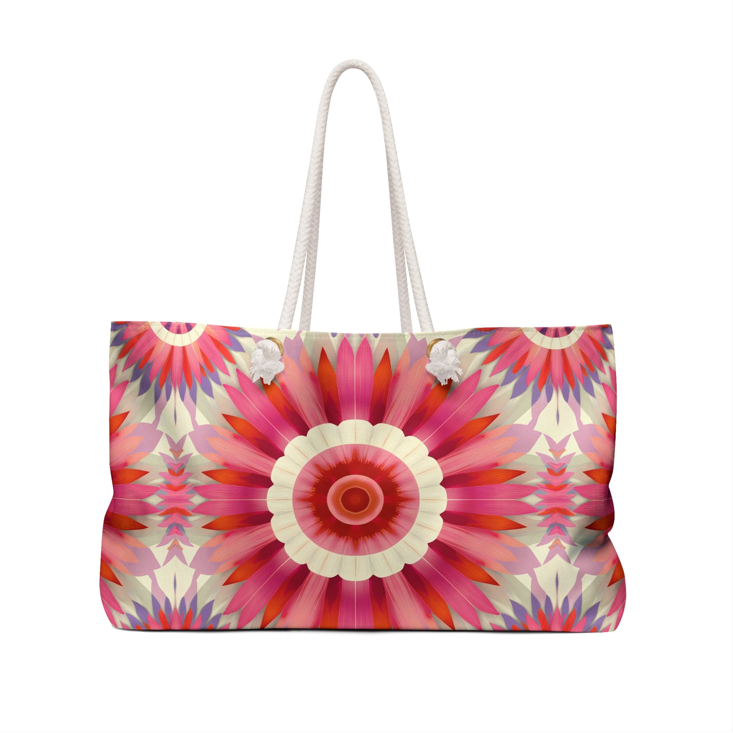 Pink, Orange, Off-White Boho Flower, Oversized Weekender Bag, Beautiful Travel Accessory, Stylish Travel Gear - LOLA VEGAS ART