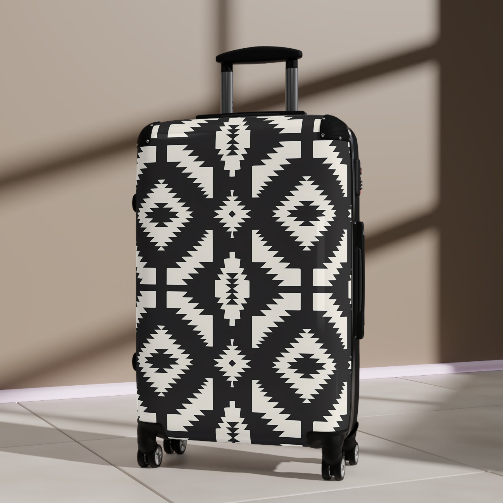 Stylish Suitcase for Travel Enthusiasts, Trendy Luggage, Black White Geometric Pattern, Travel Gear, Perfect Gift for Travelers - LOLA VEGAS ART