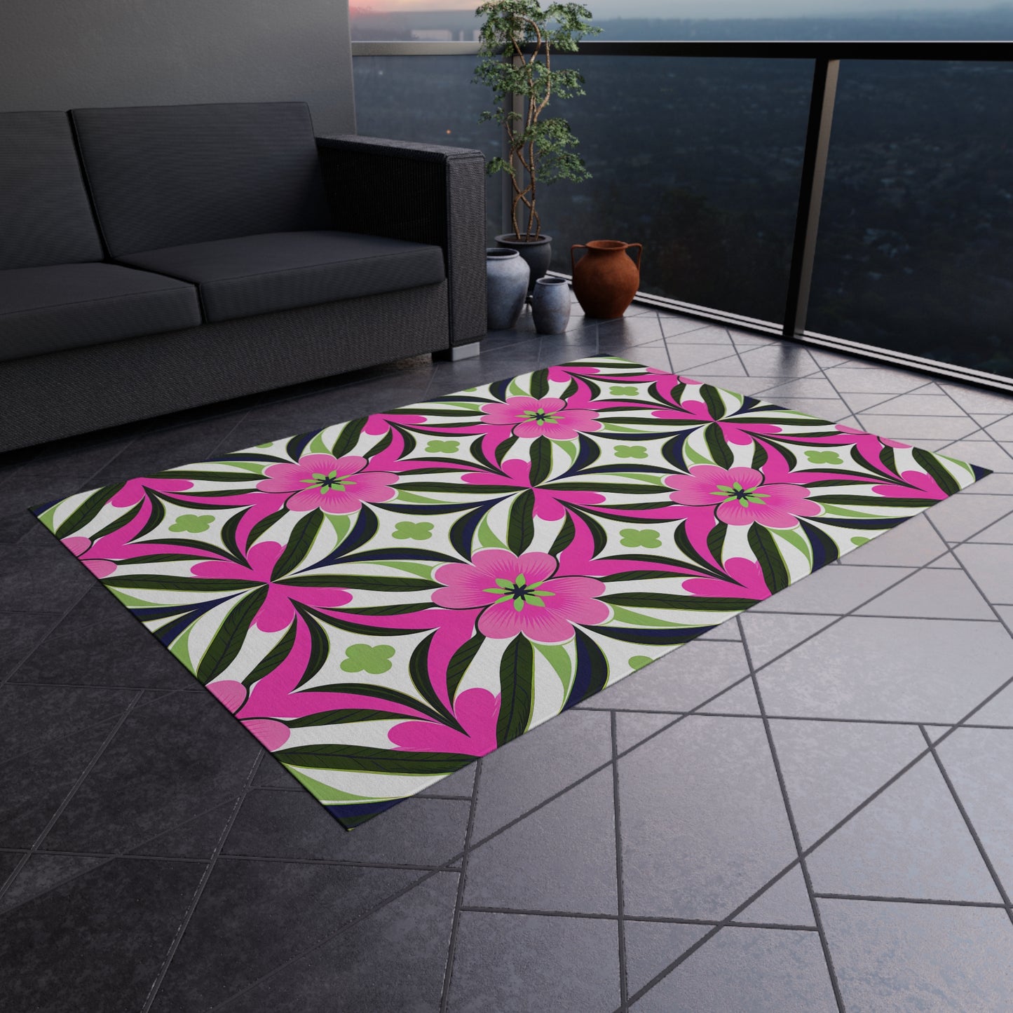 Vibrant Floral Outdoor Rug, Garden Mat, Patio Decor, Porch Rug, Boho Style, Summer Decoration, Outdoor Living - LOLA VEGAS ART