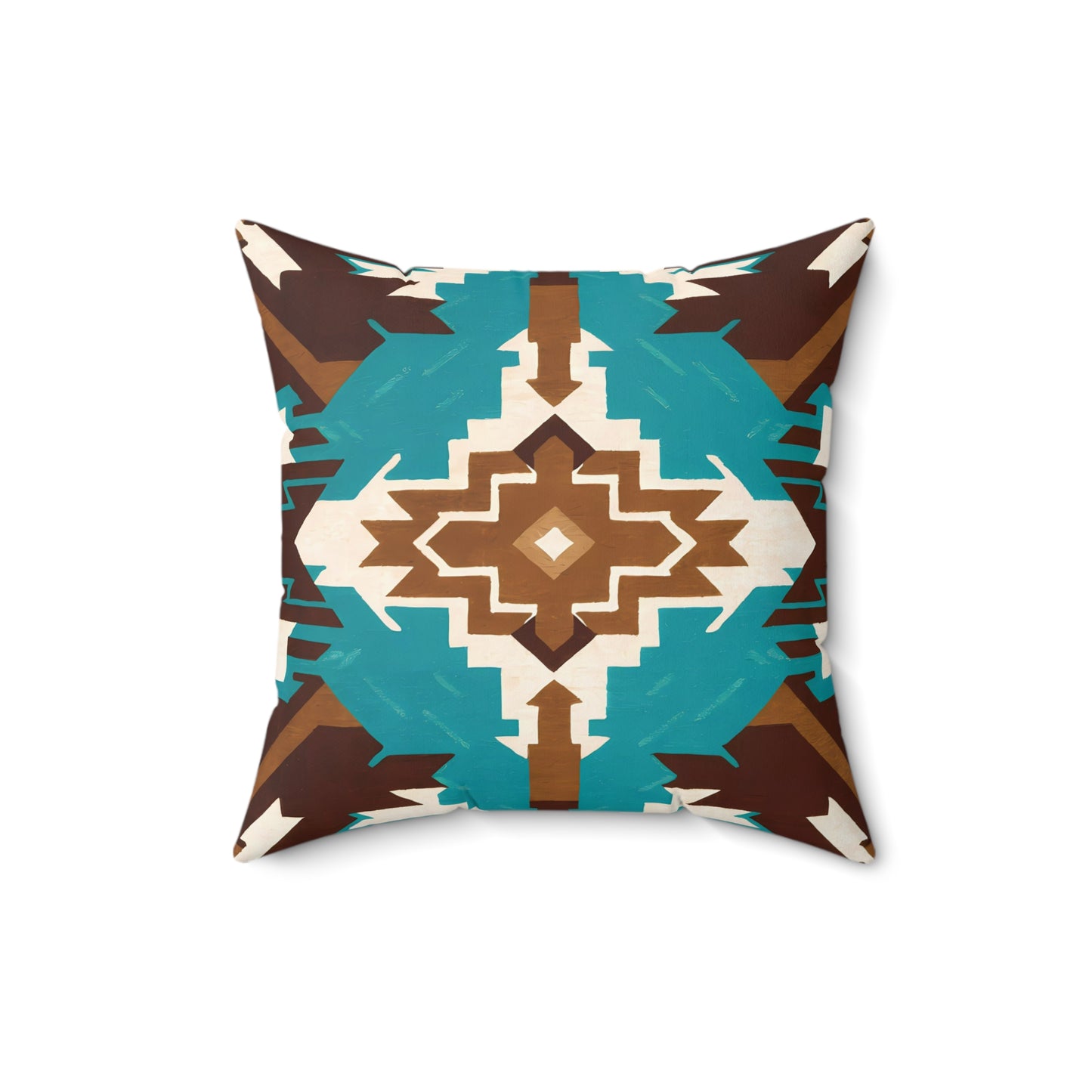 Square Pillow Ethnic Southwest Boho Home Decor Brown Turquoise - LOLA VEGAS ART