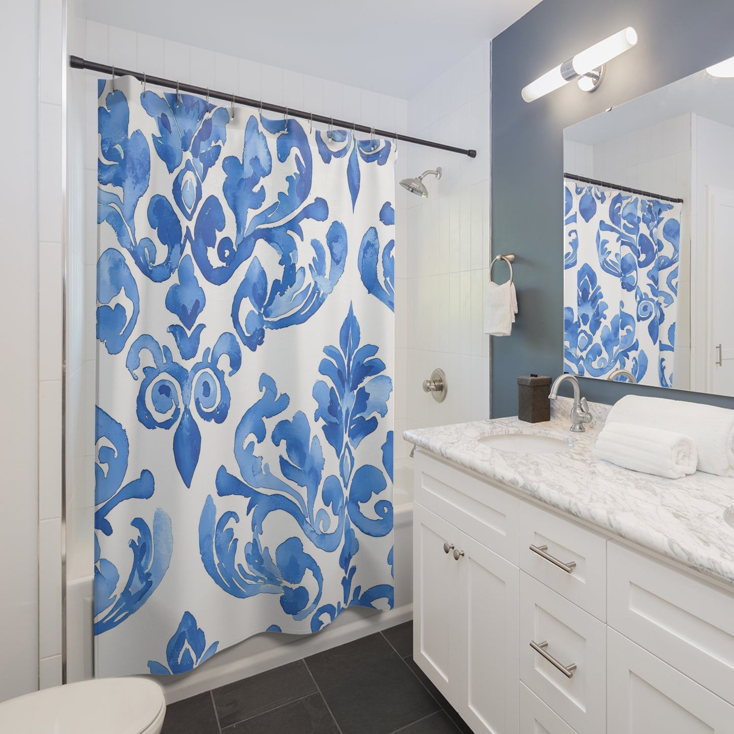 Elegant Blue Floral Shower Curtain | Stylish Bathroom Decor, Vintage Chic, Home Makeover, Weddings, Housewarming Gift, Chinoiserie Pattern