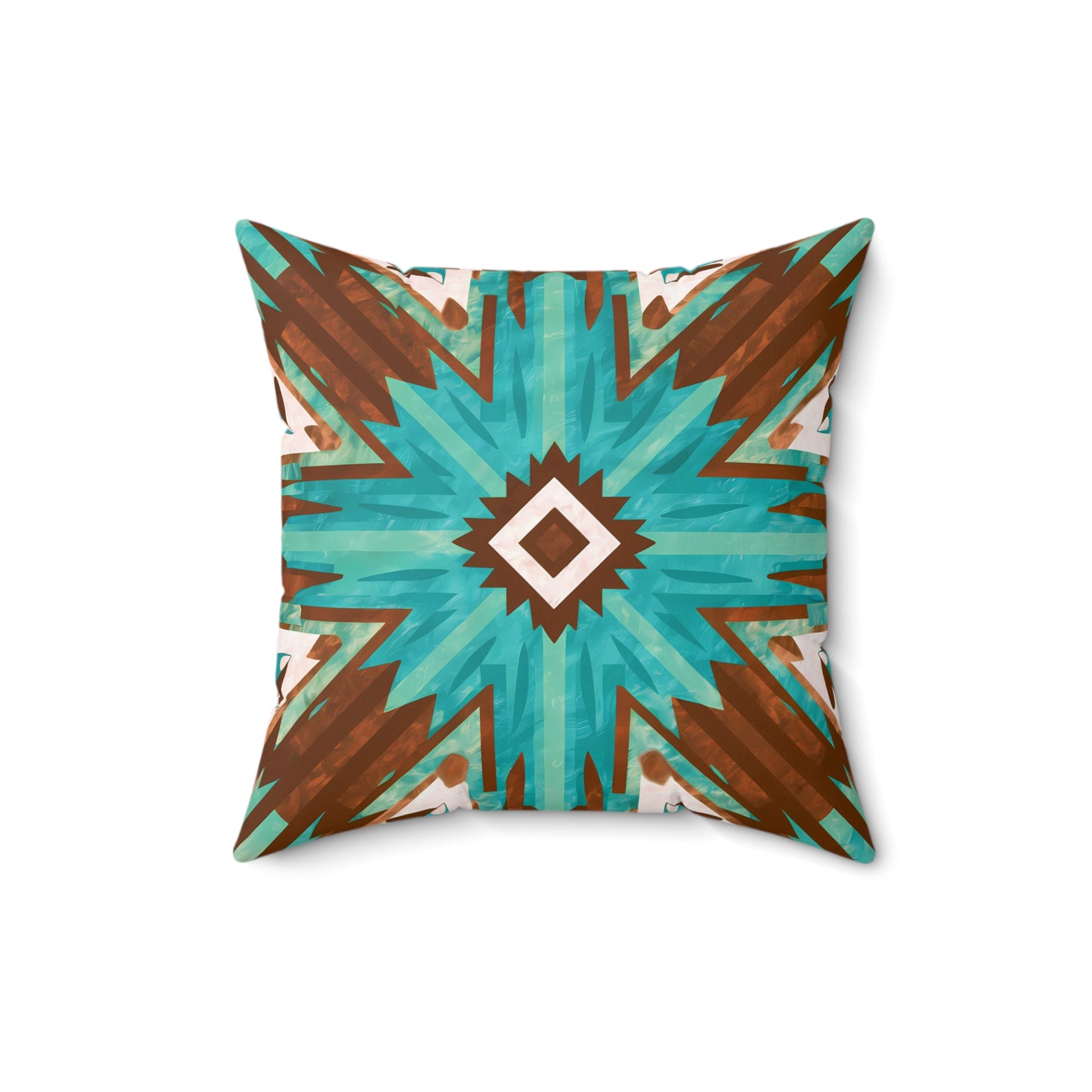Boho Southwest Turquoise Brown Square Pillow, Eclectic Home Decor, Throw Cushion, Bohemian Accent Pillow, Tribal Decorative - LOLA VEGAS ART