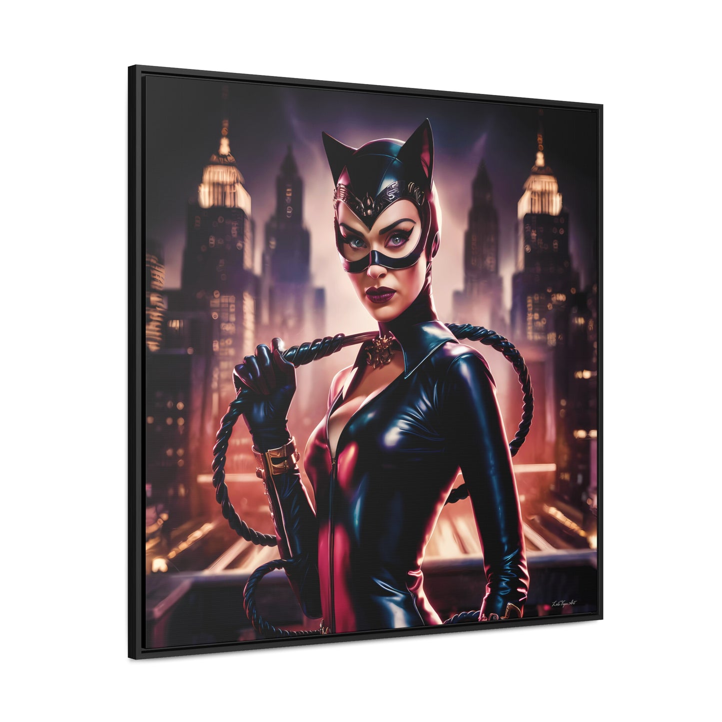 Catwoman Square Frame Canvas Wall Art, Retro Sexy Comic Villain Gallery Wrap, Gotham City Home Decor, Classic Catsuit Design, Bedroom Living - LOLA VEGAS ART