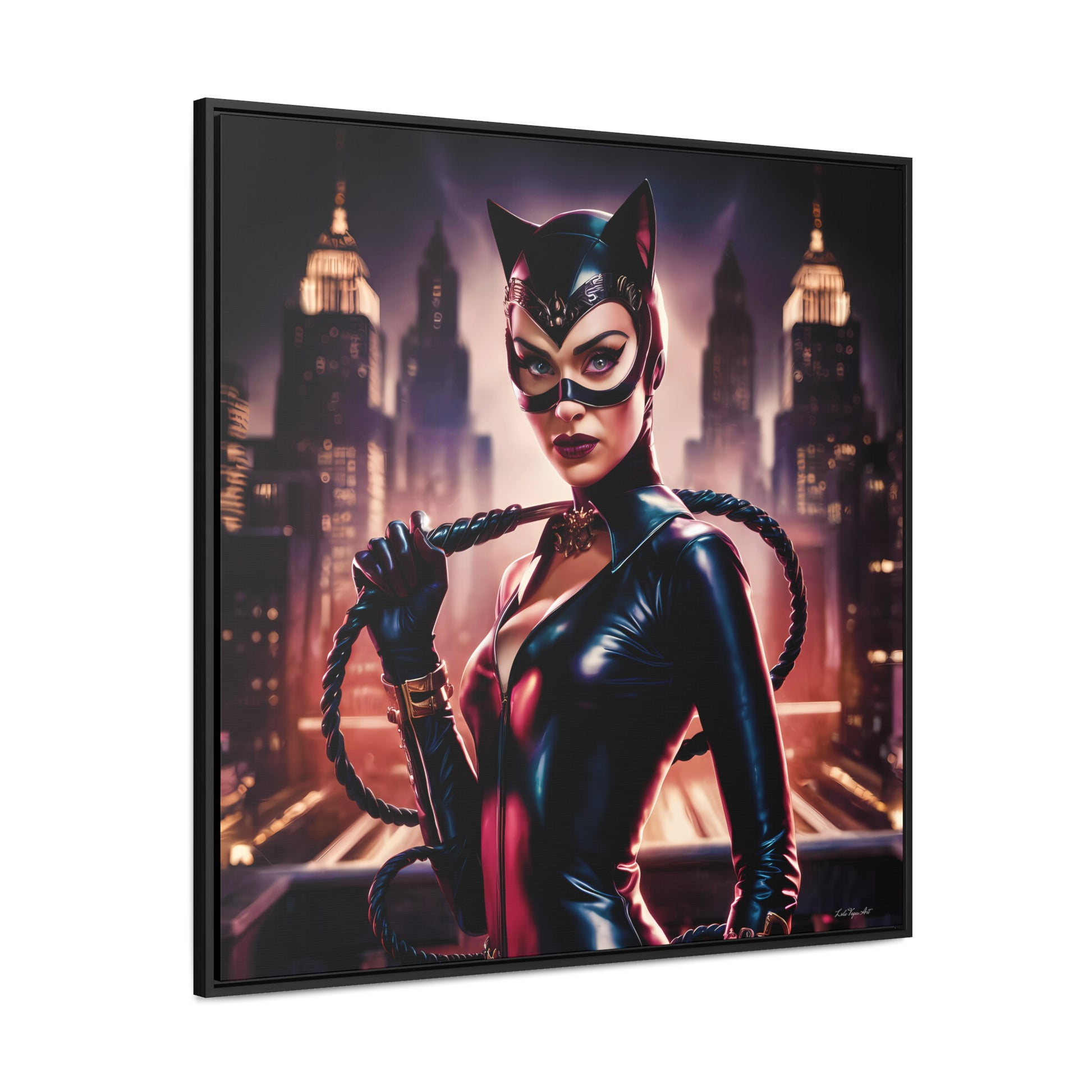 Catwoman Square Frame Canvas Wall Art, Retro Sexy Comic Villain Gallery Wrap, Gotham City Home Decor, Classic Catsuit Design, Bedroom Living - LOLA VEGAS ART