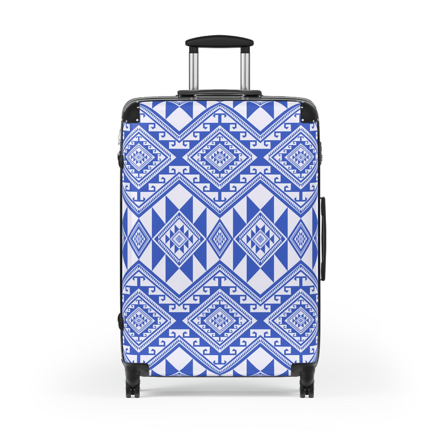 Stylish Suitcase with Blue Geometric Pattern, Travel Luggage, Trendy Carry-On, Vacation Gear, Fashionable Weekend Getaway - LOLA VEGAS ART