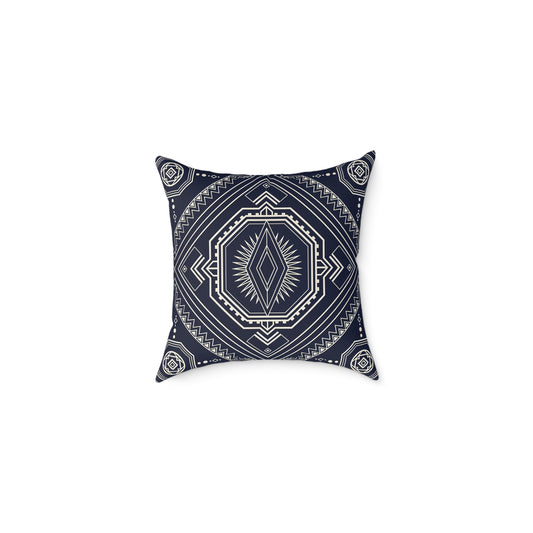Navy Aztec Mandala Square Pillow | Geometric Boho Throw Pillow