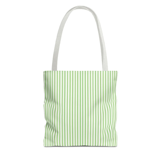 Green and White Chic Striped Tote Bag - Eco-Friendly, Lightweight, Shopping, Beach, Everyday Use, Gift for Her, Coastal Bag - LOLA VEGAS ART