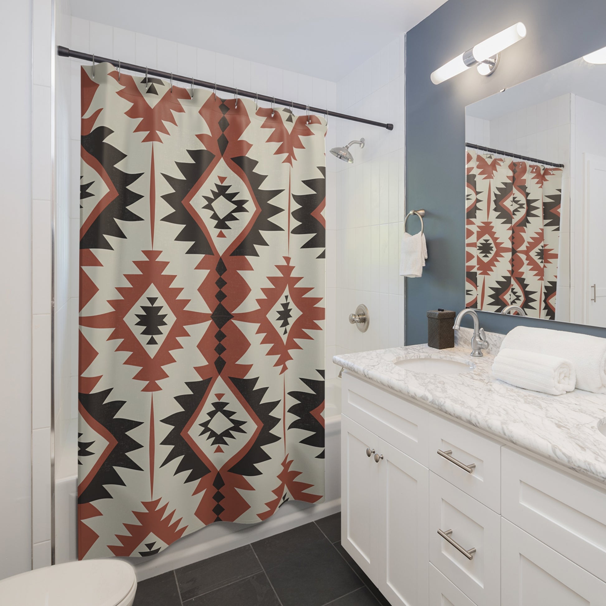 Boho Chic Shower Curtain | Southwestern Design | Bathroom Decor, Tribal Patterns, Gift for Home, Native American Style - LOLA VEGAS ART