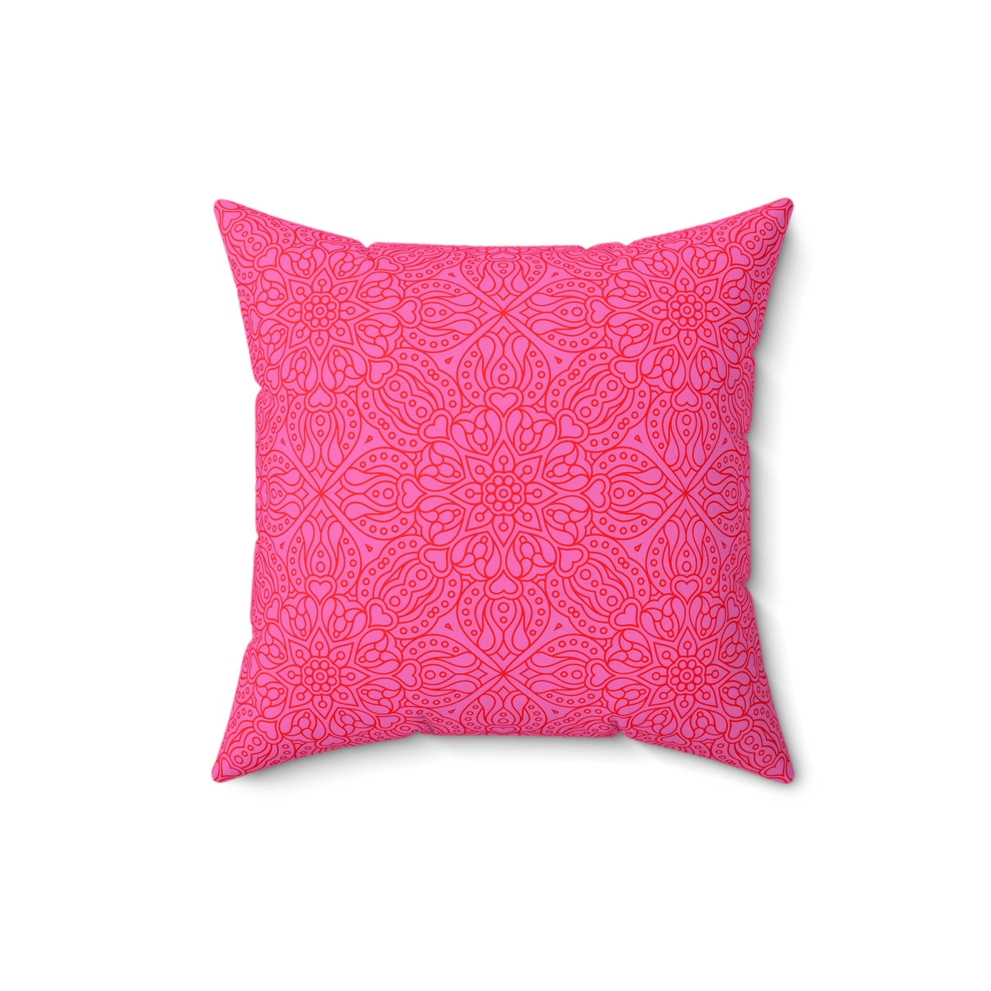 Vibrant Hot Pink Mandala Pattern Pillow, Decorative Cushion, Boho Home Decor, Cozy Living Room Accent, Gift for Her, Pink Floral Pillow - LOLA VEGAS ART