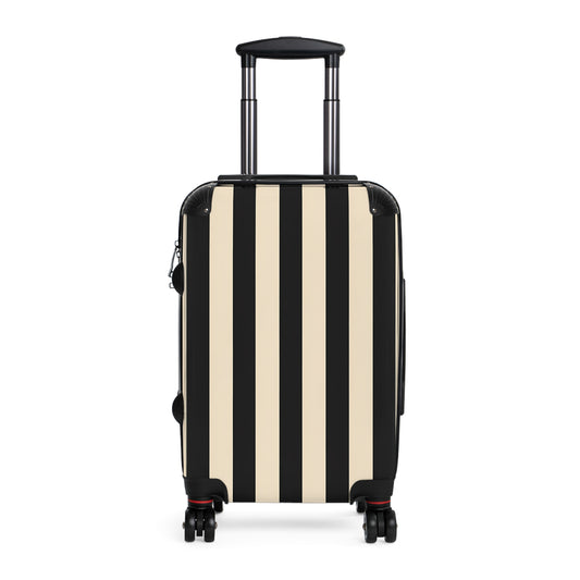 Black and Cream Vertical Stripes Suitcase | Hard Shell Carry-On Luggage