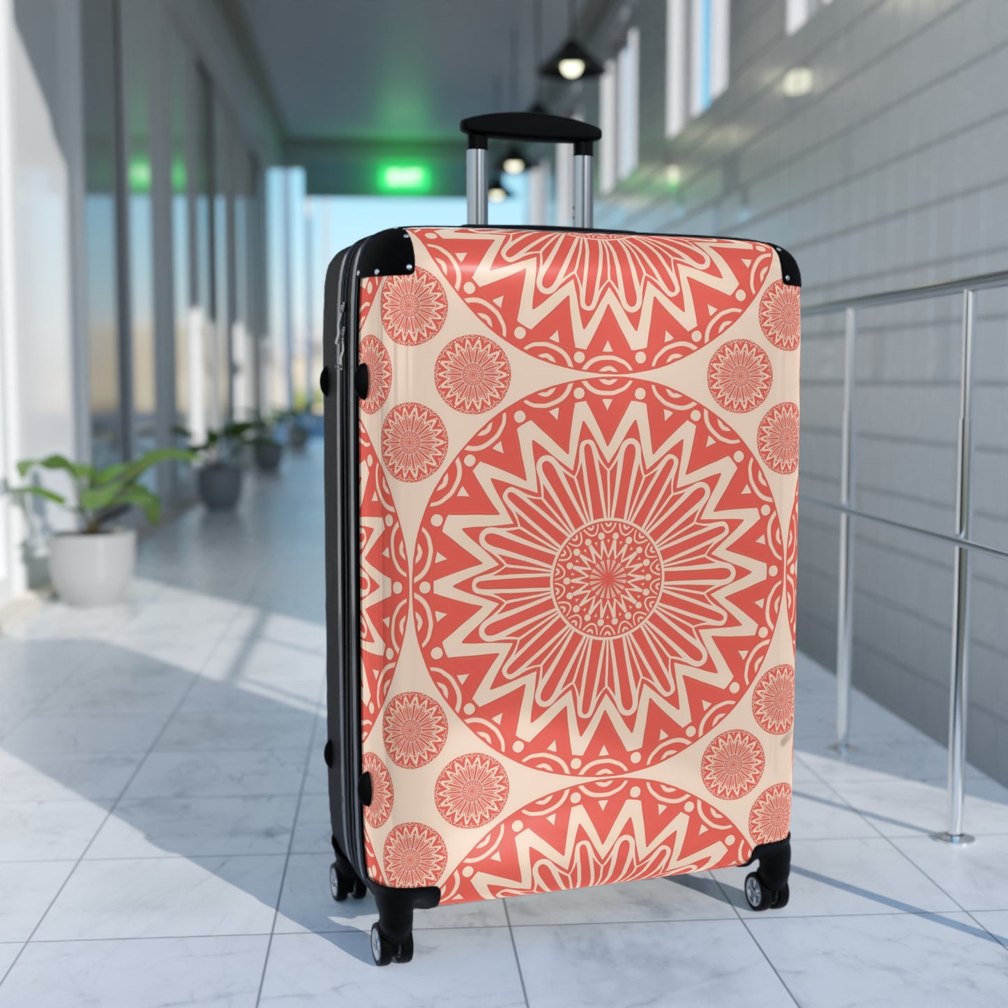 Orange Bohemian Mandala Suitcase: Stylish Travel Luggage, Personalized Bag, Perfect for Vacations, Gifts, Travel Enthusiasts