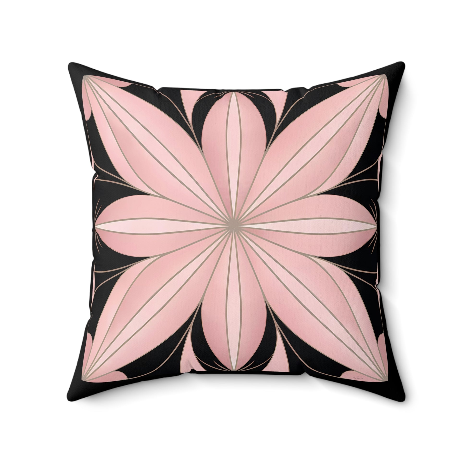 Art Deco Flower Square Pillow, Hollywood Regency Home Decor, Art Nouveau Style, Pink and Black Pillow, Throw Pillow - LOLA VEGAS ART