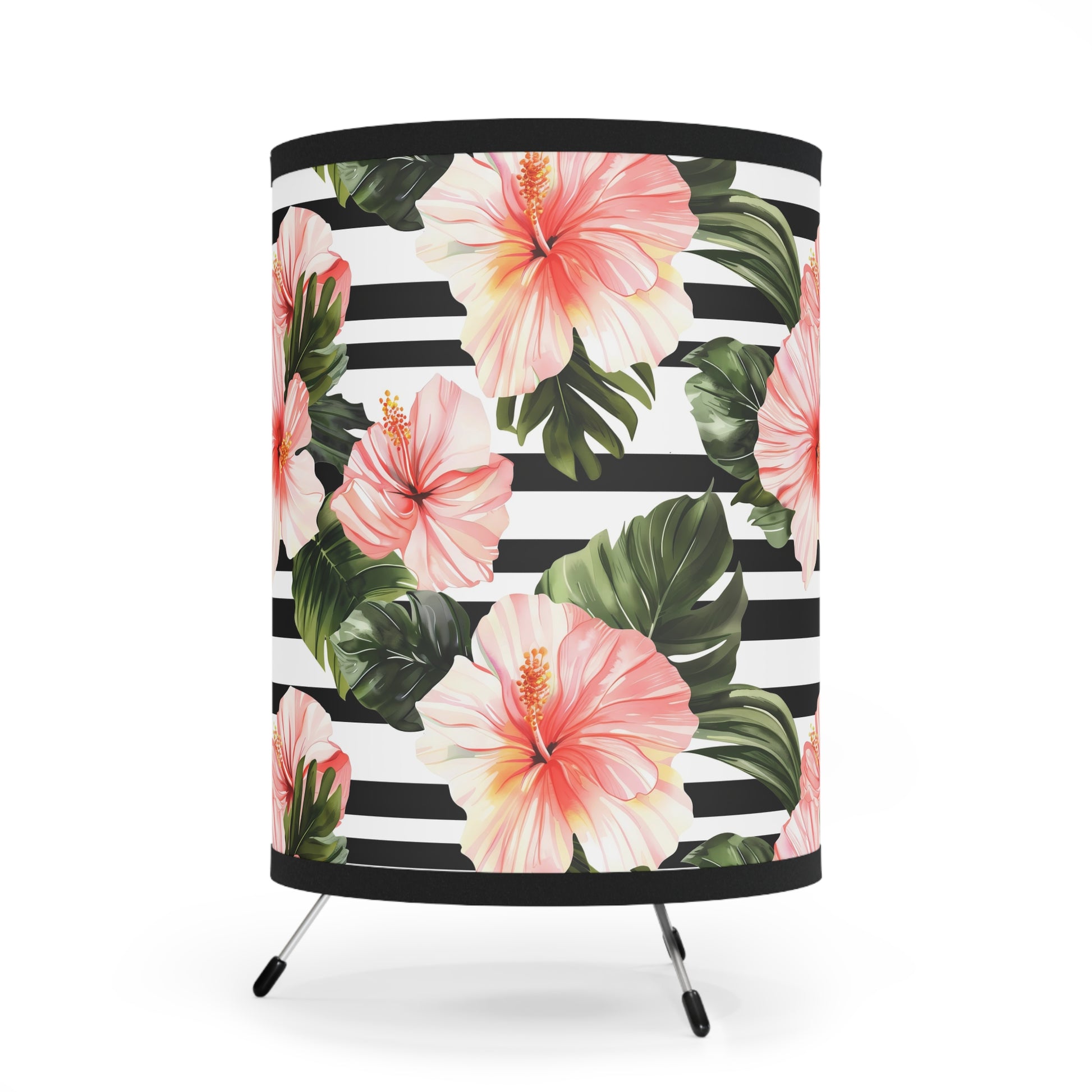 Tropical Floral Tripod Lamp, Bohemian Home Decor, Hibiscus Lighting, Living Room Accent, Nightstand Light, Gift for Her - LOLA VEGAS ART