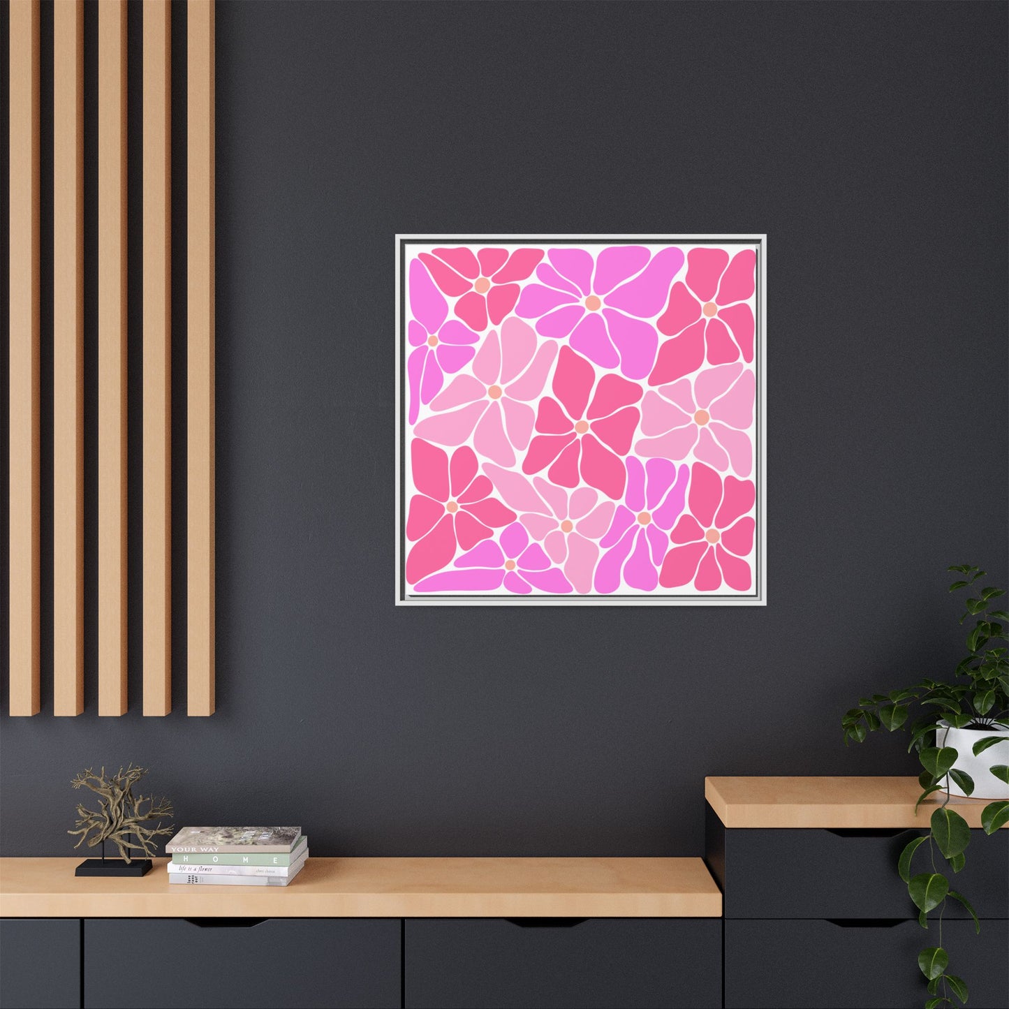Pink Floral Wall Art, Framed Canvas Decor for Home, Vibrant Flower Print, Ideal Gift for Mother's Day, Spring Decor - LOLA VEGAS ART