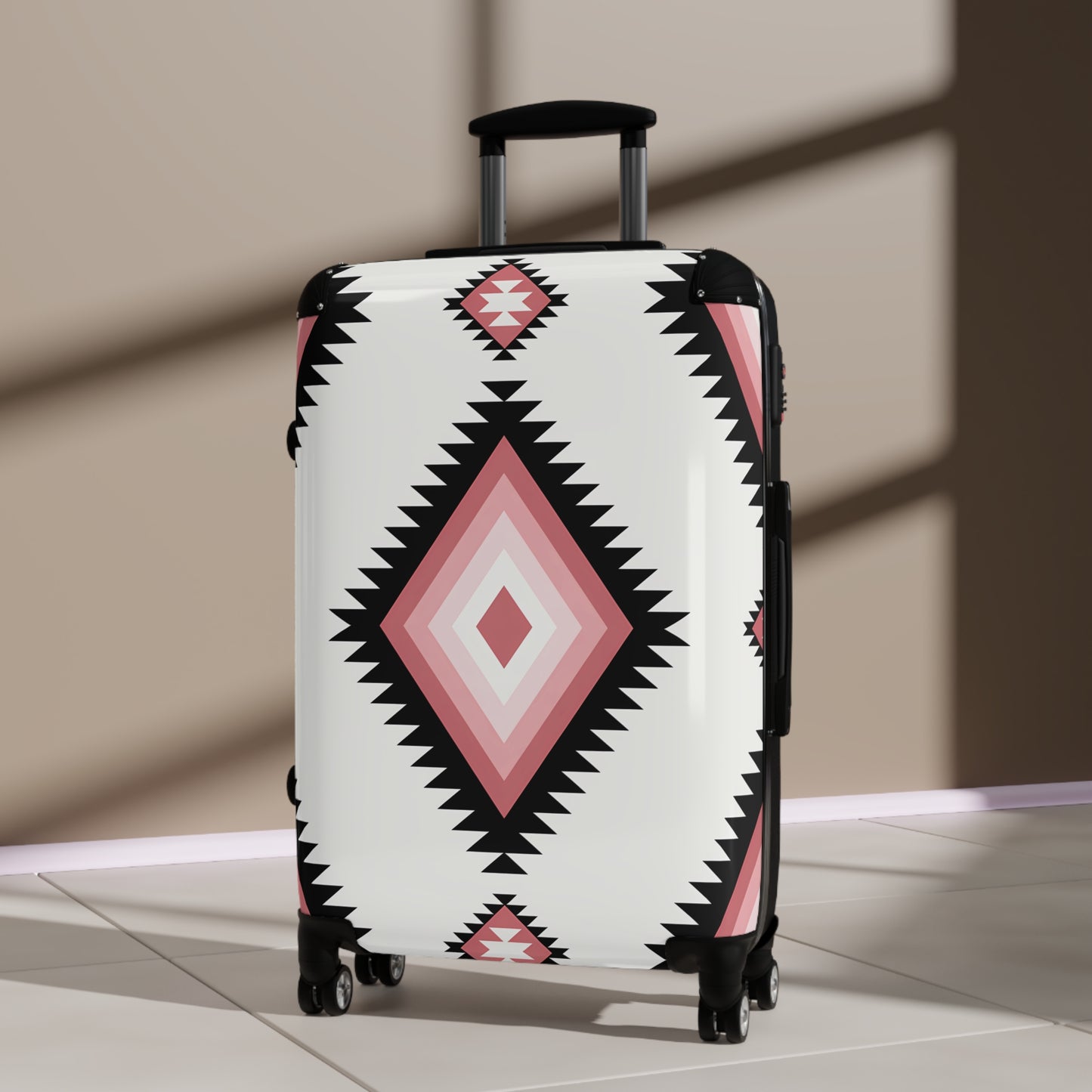 Southwestern Diamond Pattern Suitcase | Pink Aztec Luggage