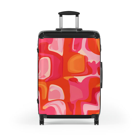 Orange and Pink Abstract Suitcase, Luggage, Travel Bags, 1960's Style, Wanderlust Adventure Organizer, Weekend Getaway Bag, Honeymoon Travel - LOLA VEGAS ART