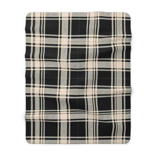 Black Beige Plaid Sherpa Fleece Blanket | Cozy Buffalo Check Throw