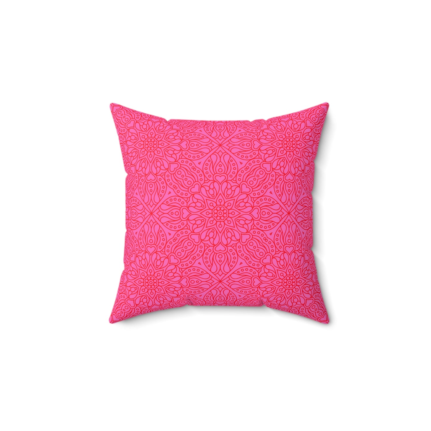 Vibrant Hot Pink Mandala Pattern Pillow, Decorative Cushion, Boho Home Decor, Cozy Living Room Accent, Gift for Her, Pink Floral Pillow - LOLA VEGAS ART