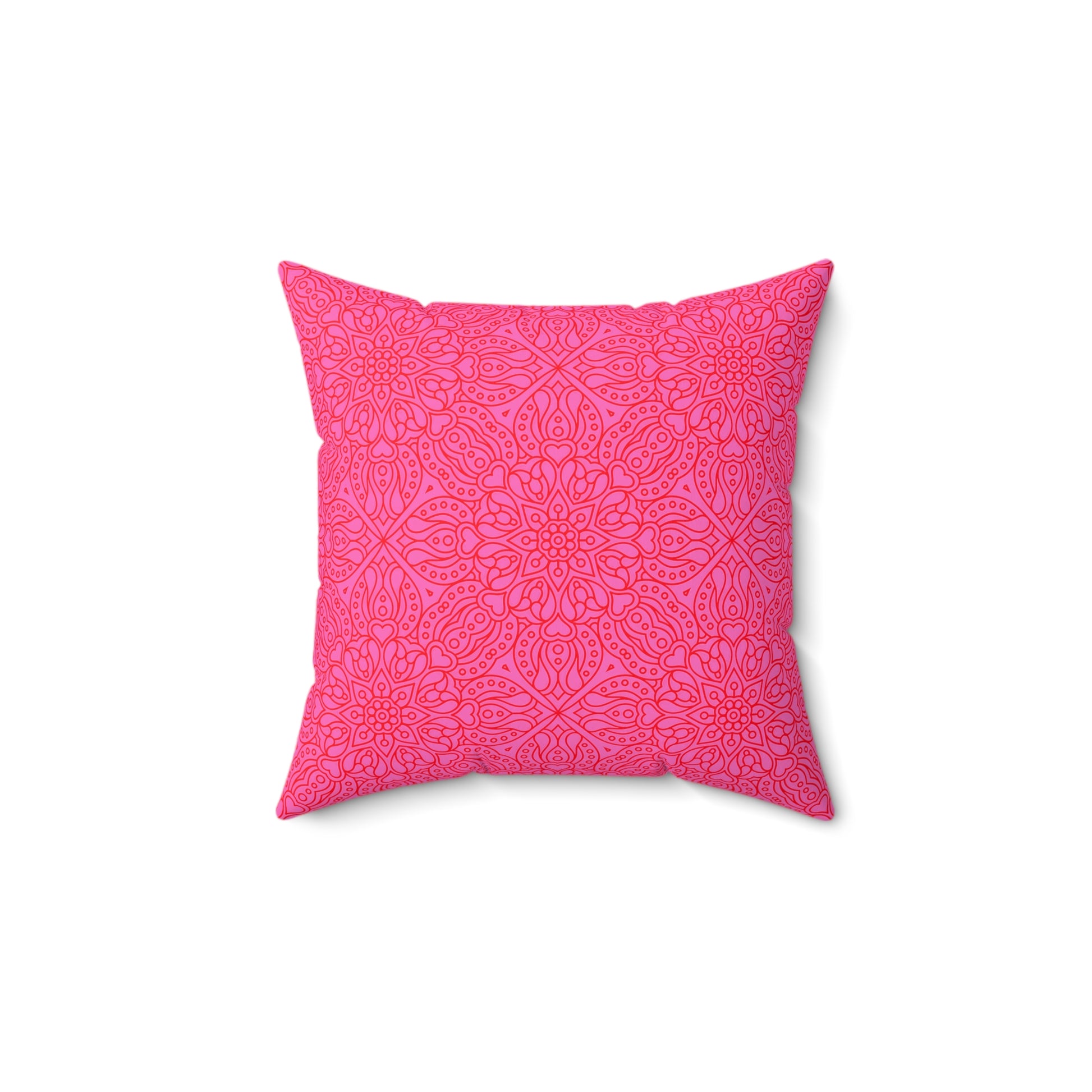 Vibrant Hot Pink Mandala Pattern Pillow, Decorative Cushion, Boho Home Decor, Cozy Living Room Accent, Gift for Her, Pink Floral Pillow - LOLA VEGAS ART