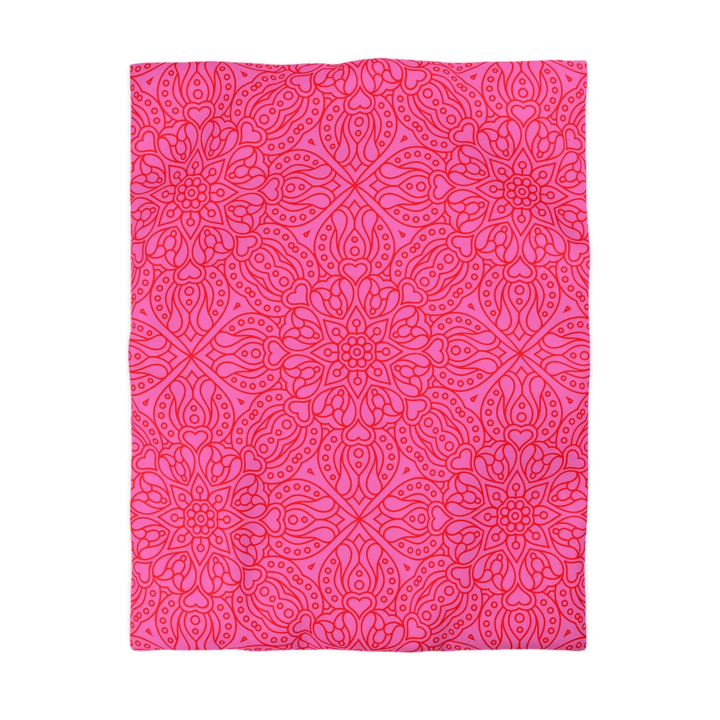 Bright Pink Floral Microfiber Duvet Cover, Cozy Bedding, Home Decor, Boho Chic Bedroom, Pink Mandala Design Bedroom Decor - LOLA VEGAS ART
