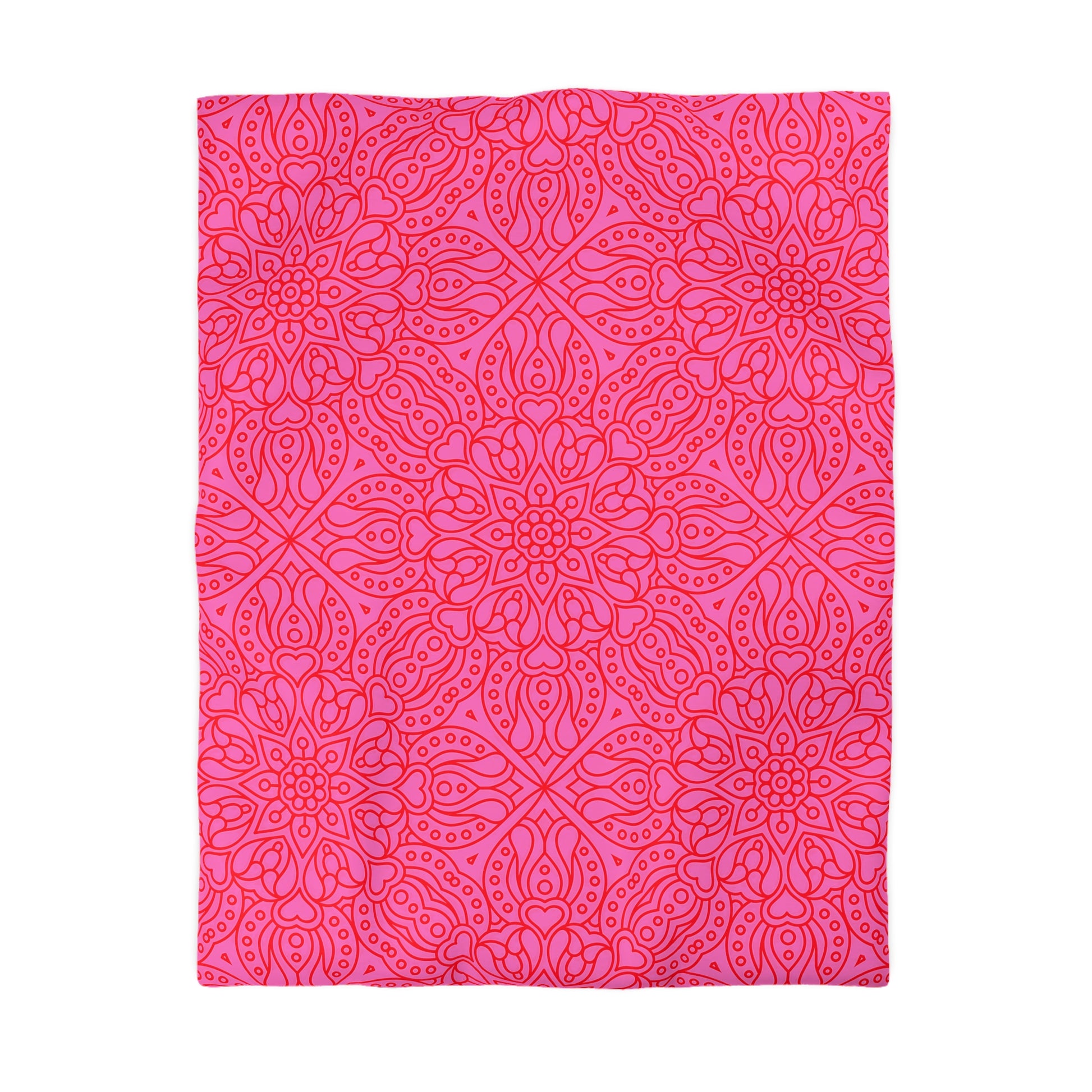 Bright Pink Floral Microfiber Duvet Cover, Cozy Bedding, Home Decor, Boho Chic Bedroom, Pink Mandala Design Bedroom Decor - LOLA VEGAS ART