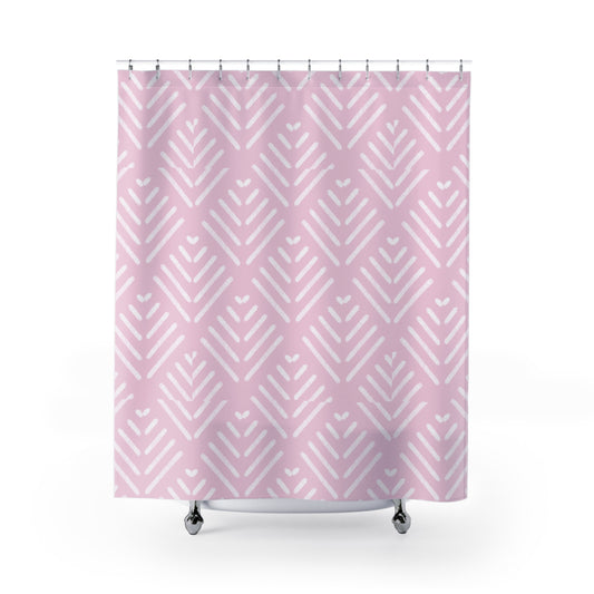 Boho Pink and White Shower Curtain, Feminine Eclectic Bathroom Decor - Floral, Delicate, Bohemian, Chic, Vintage Home, Girly Gift, Boho - LOLA VEGAS ART