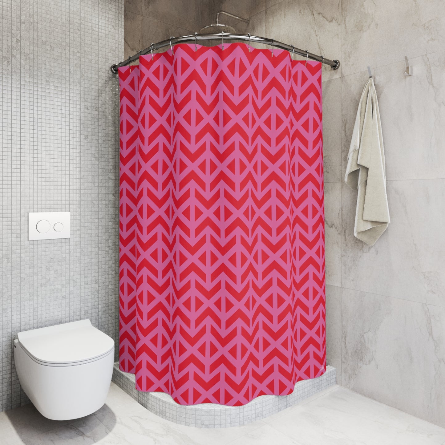 Red Pink Geometric Chevron Shower Curtain | Modern Bathroom Pattern