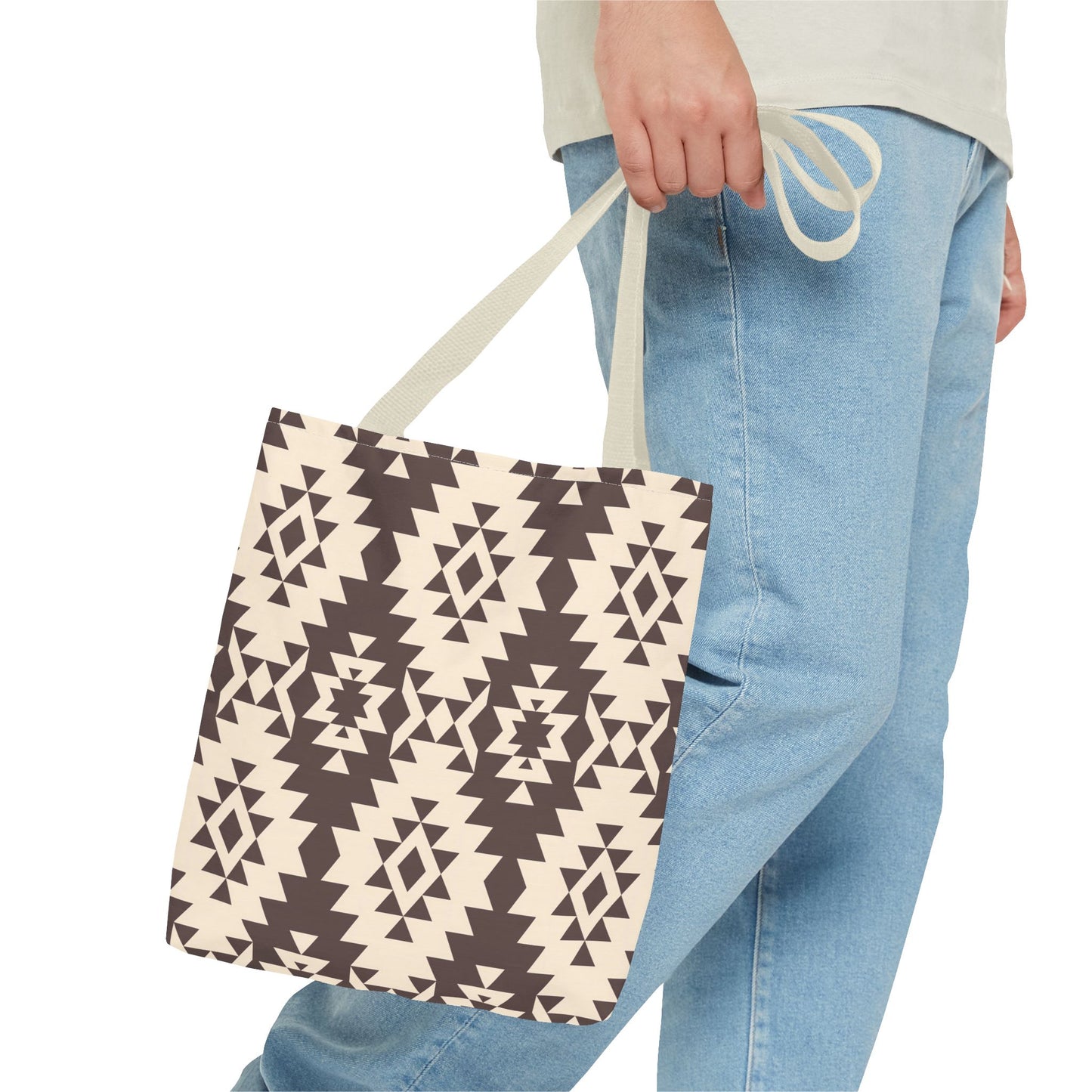 Chic Brown Geometric Tote Bag, Ethnic Pattern Bag, Eco-Friendly Shopping Bag, Boho Style Carryall, Trendy Gift , Southwestern Pattern Bag - LOLA VEGAS ART