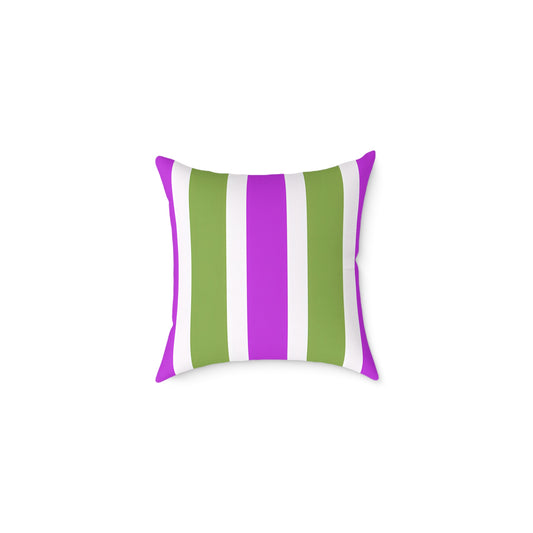 Magenta White and Green Vertical Stripe Pillow | Square Poly Canvas Pillow