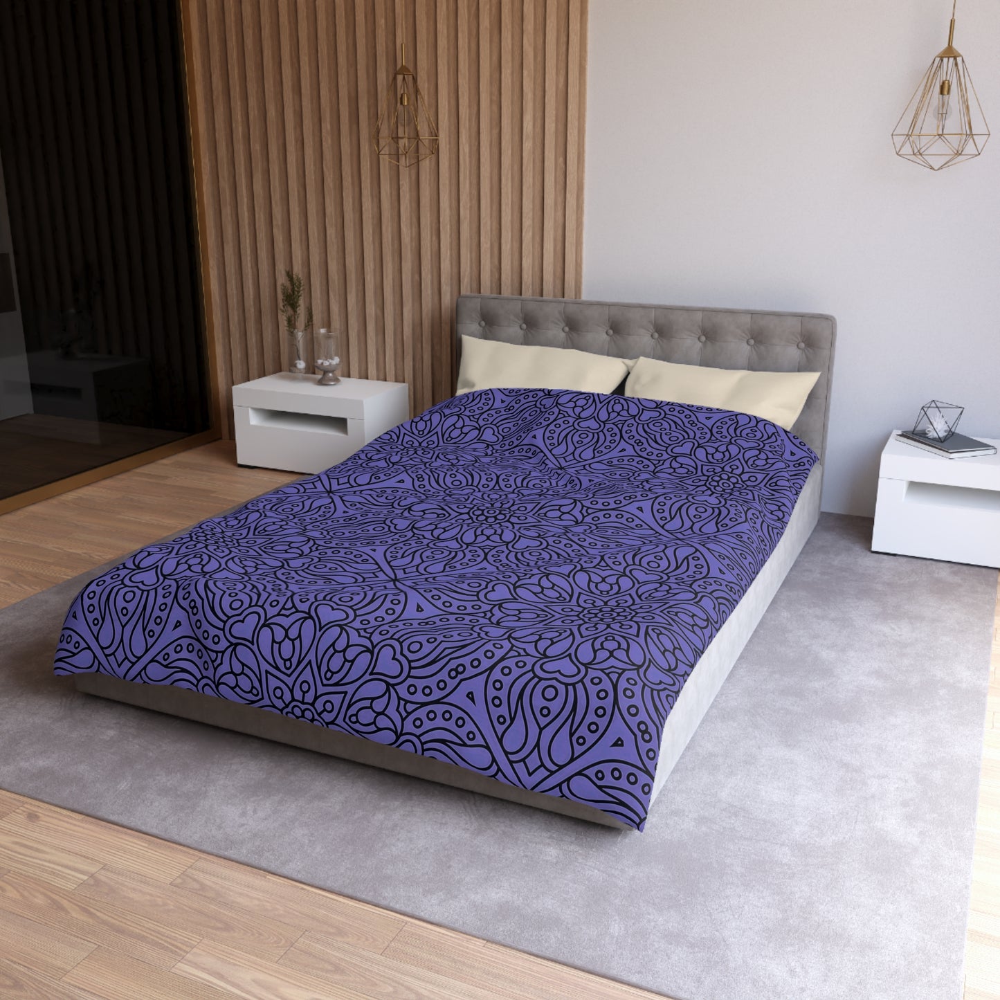 Bohemian Microfiber Duvet Cover - Cozy Bedding, Purple Floral Design, Bedroom Decor, Home Accents, Gift for Her, Festival Style - LOLA VEGAS ART